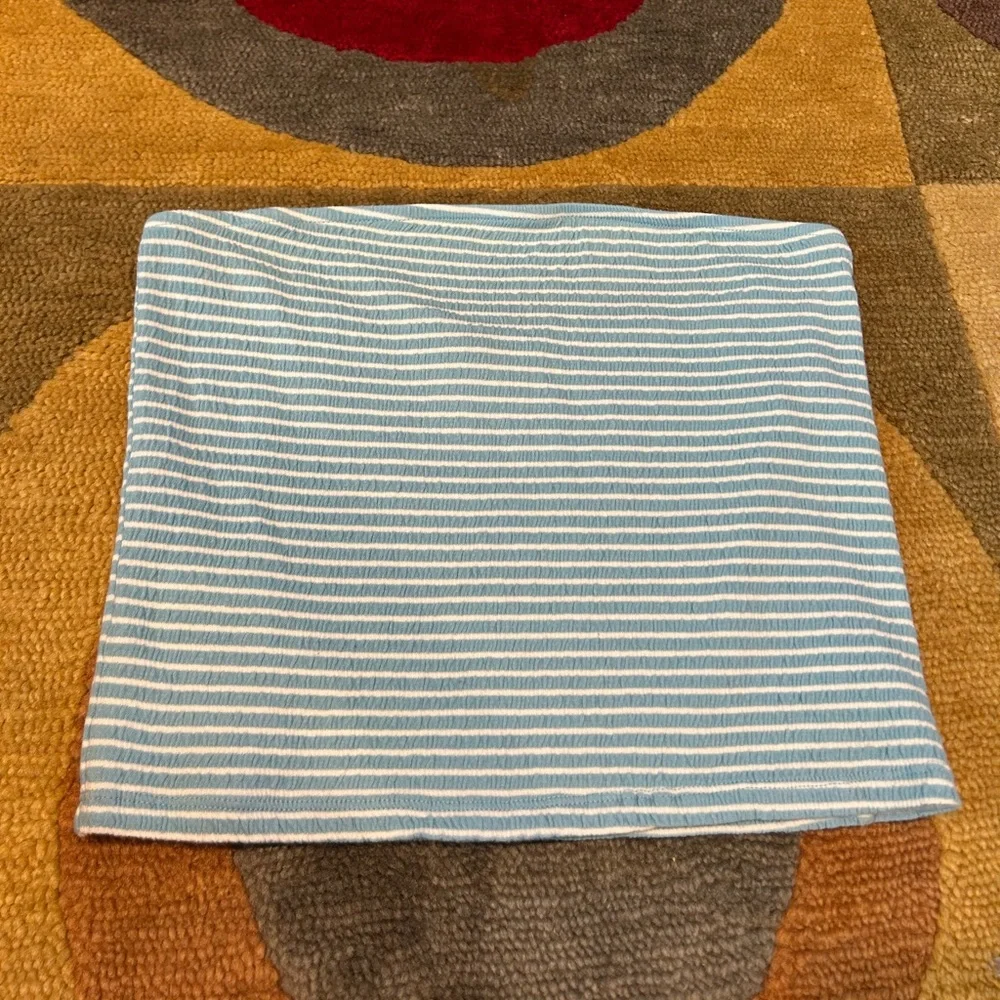 NWOT American Eagle Strapless Tube Top Cropped Blue White Stripes Size Large